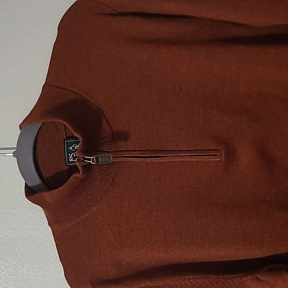 JoS A Bank Traveler Men's L Rust Merino wool Sweater Qtr zip Henley quiet luxury - Picture 5 of 14
